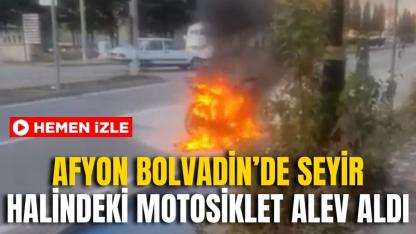 Afyon Bolvadin’de Seyir Halindeki Motosiklet Alev Aldı