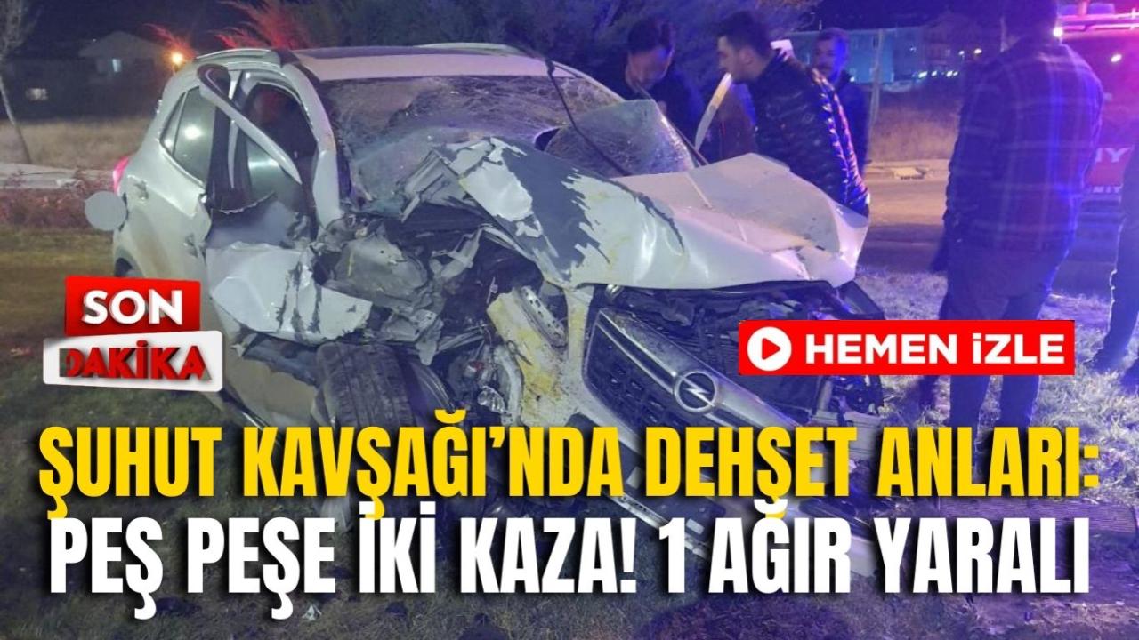 Şuhut Kavşağı’nda Dehşet Anları: Peş Peşe İki Kaza! 1 Ağır Yaralı