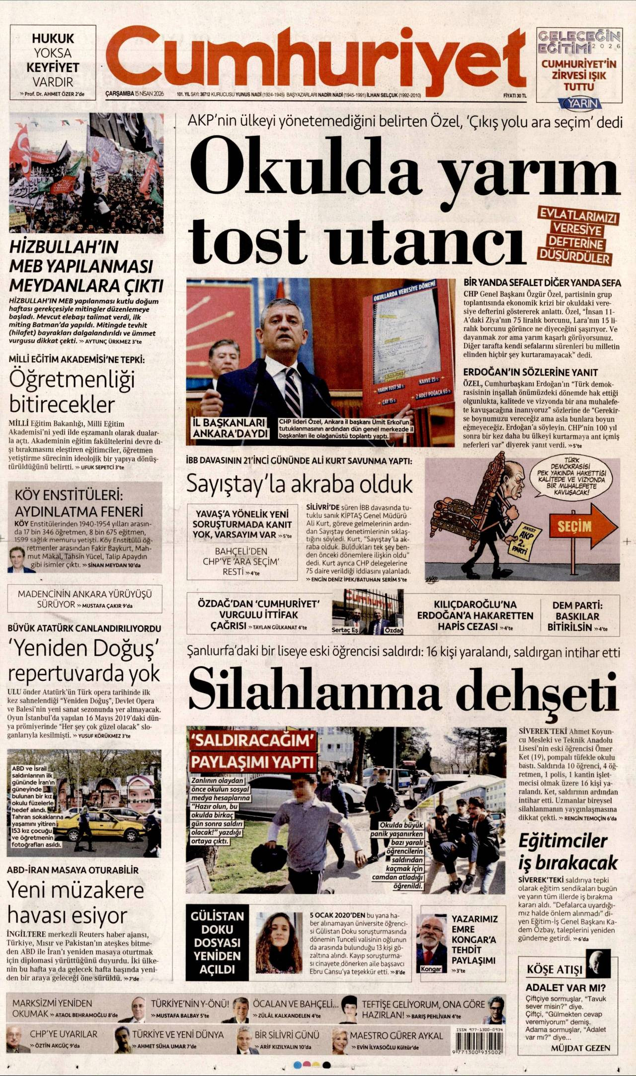 Cumhuriyet Gazetesi Gazete Manşeti