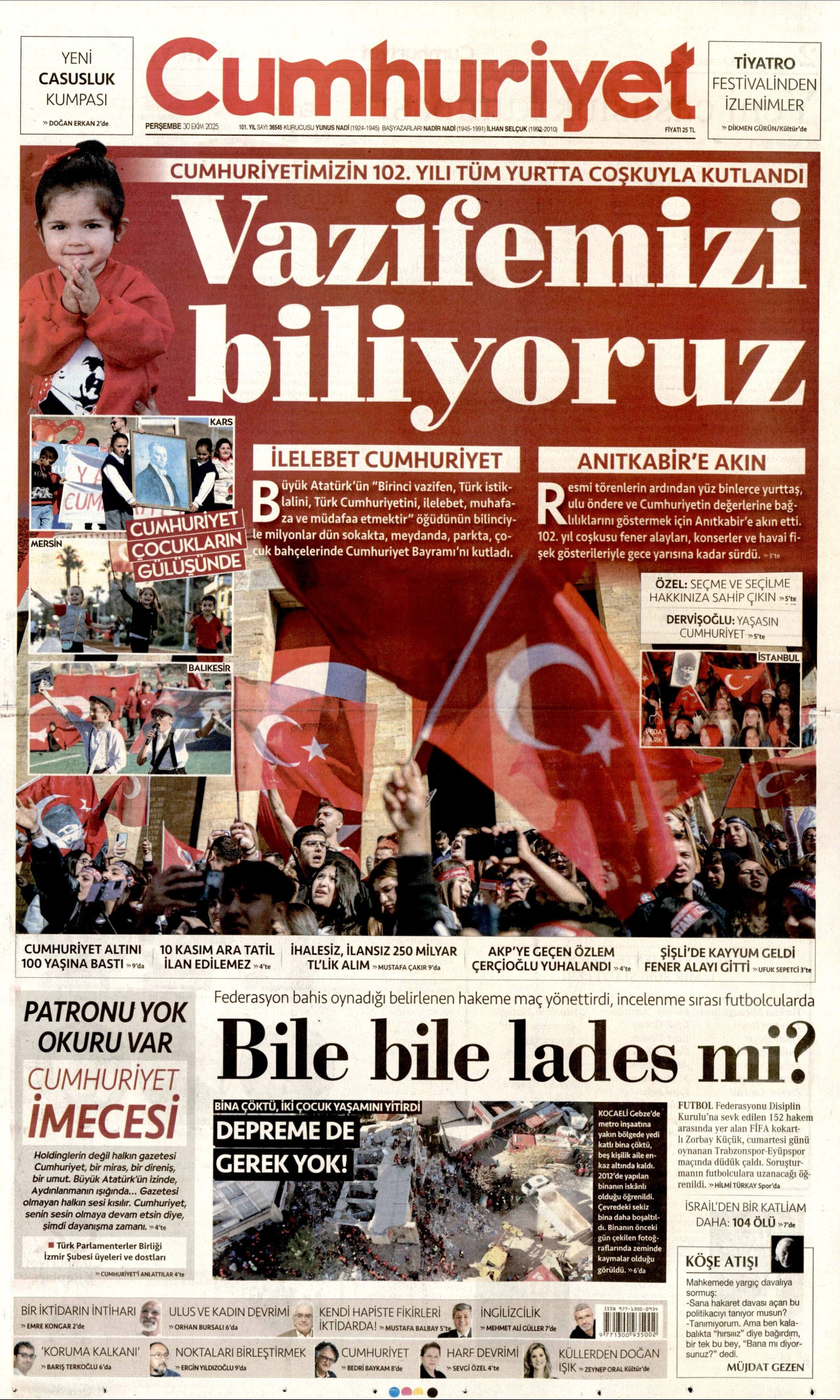 CUMHURİYET Gazete Manşeti