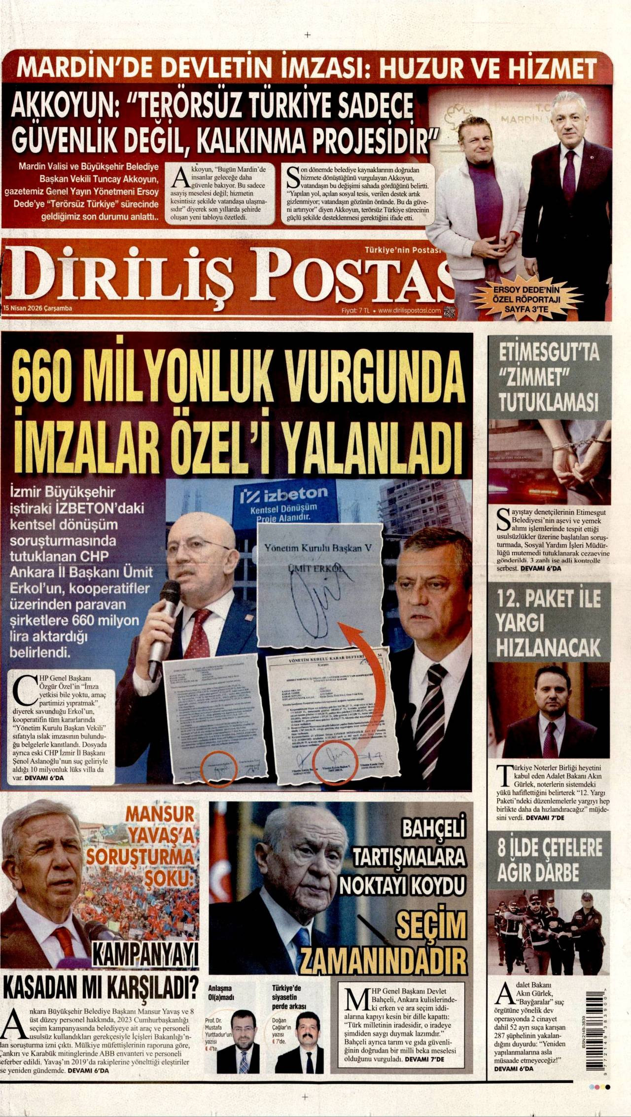 Diriliş Postası Gazetesi Gazete Manşeti