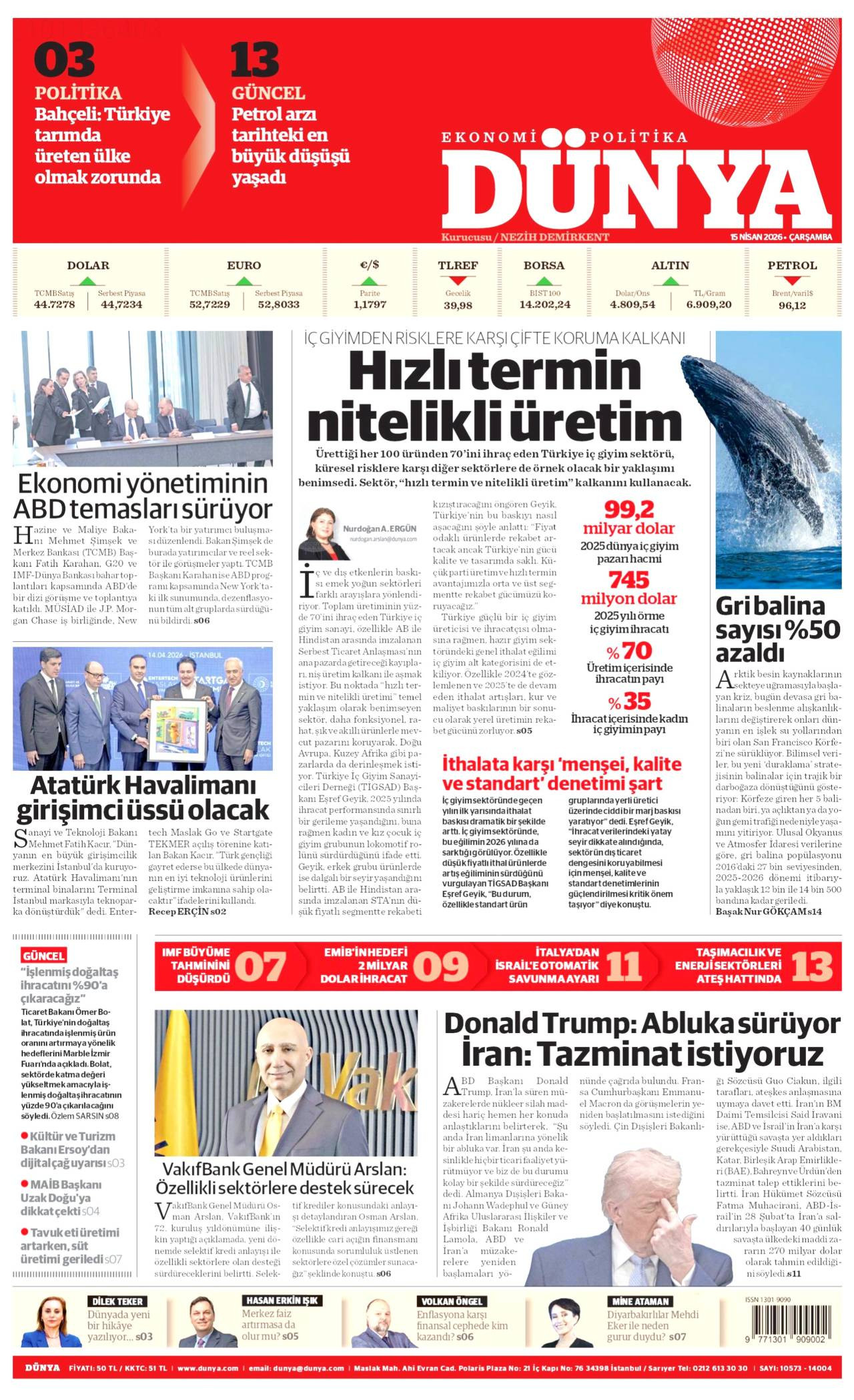 Dünya Gazetesi Gazete Manşeti
