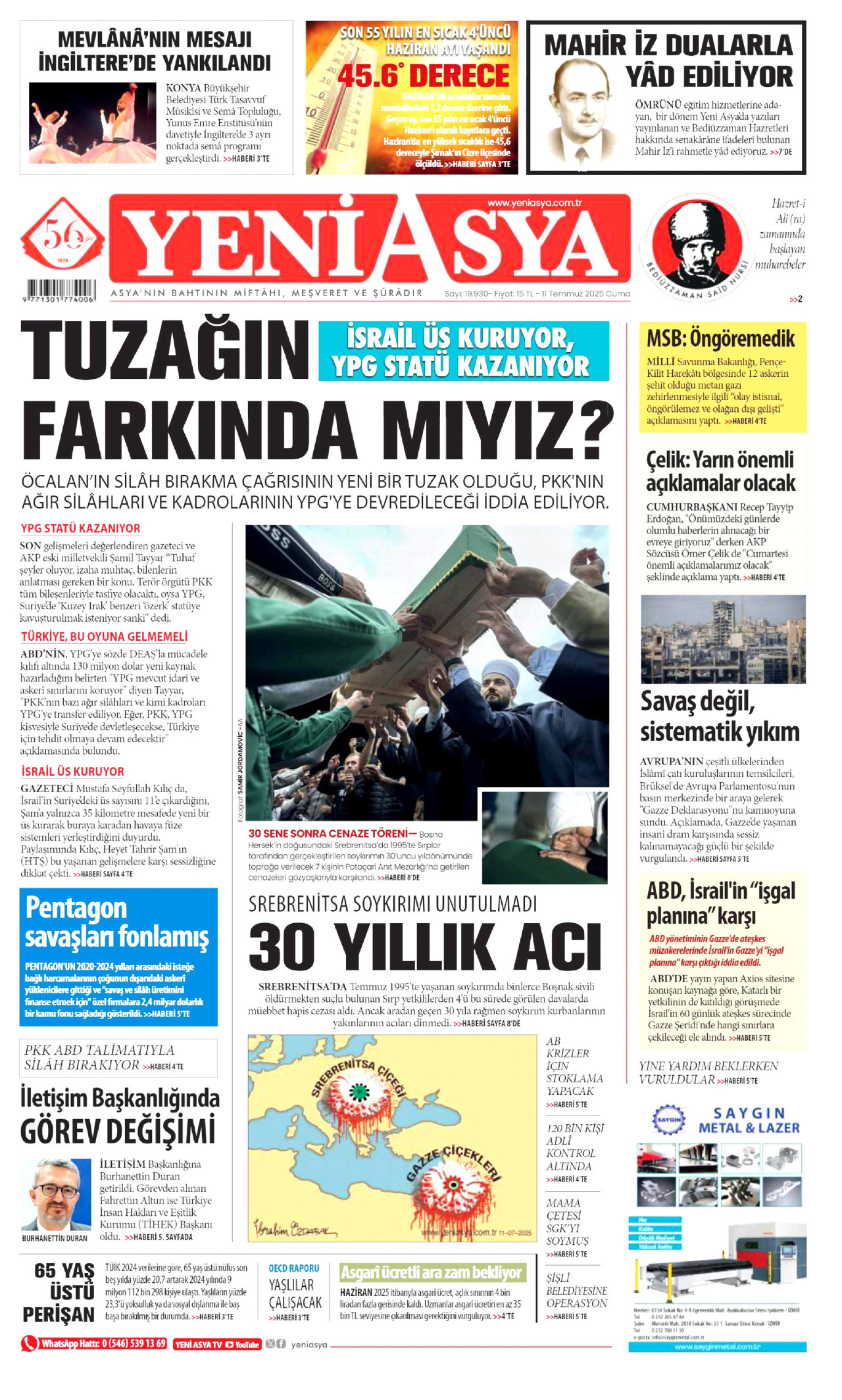 YENİ ASYA Gazete Manşeti