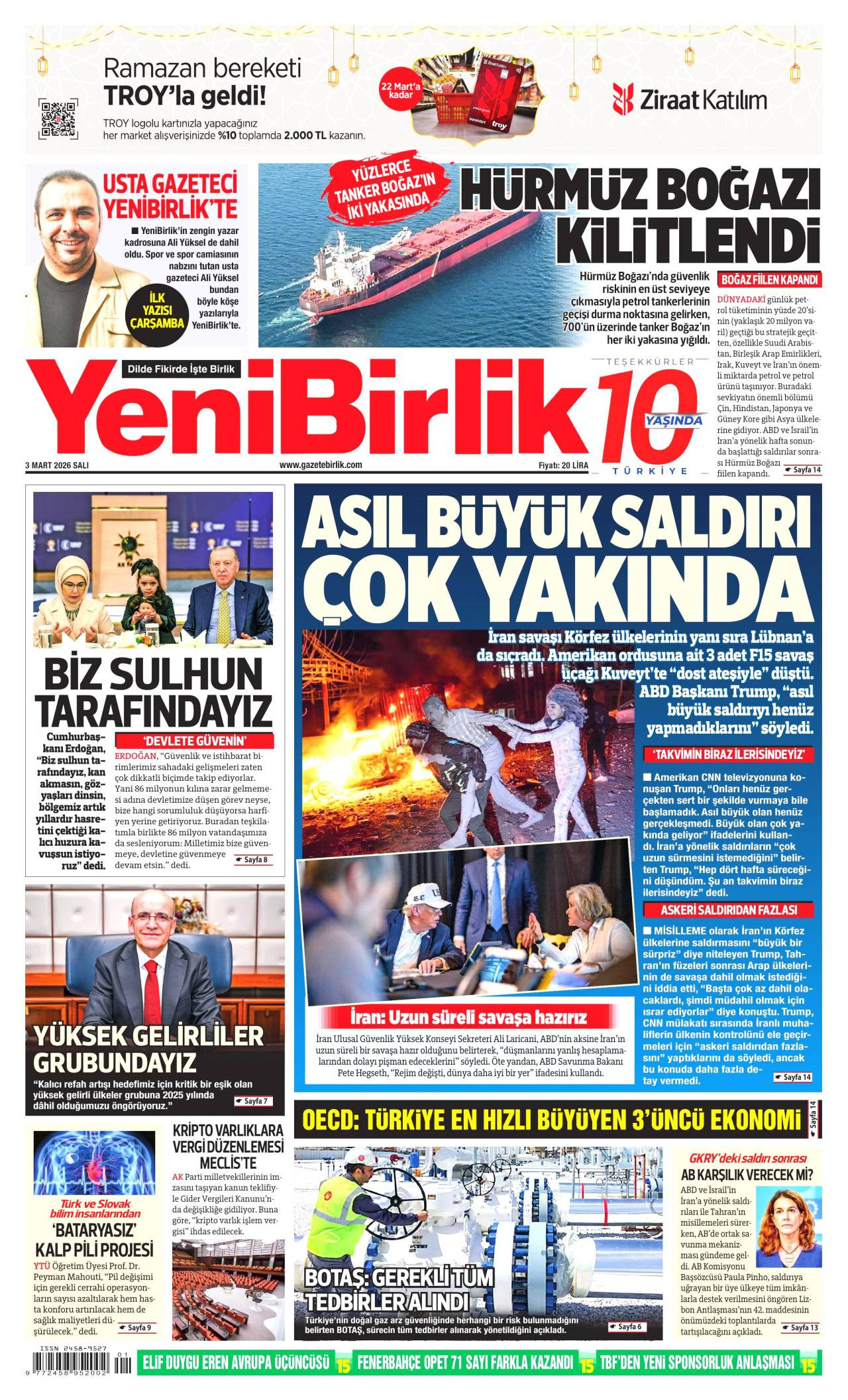 Yeni Birlik Gazete Manşeti